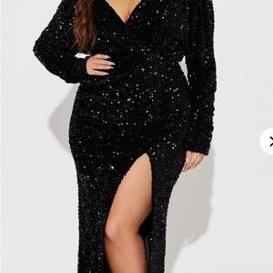 Fashion Nova Black Sequin Long Sleeve Dress